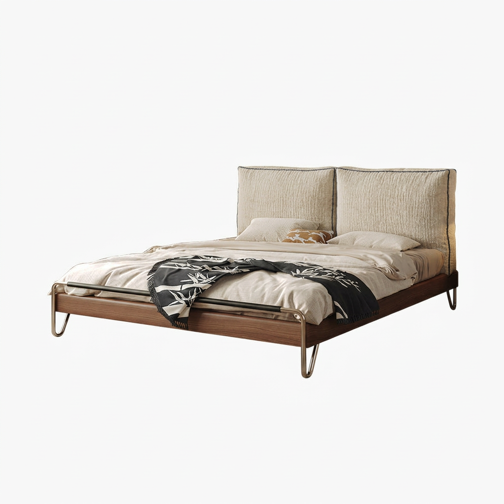 2. Arendt bed with cream headboard viewed at an angle on a white background