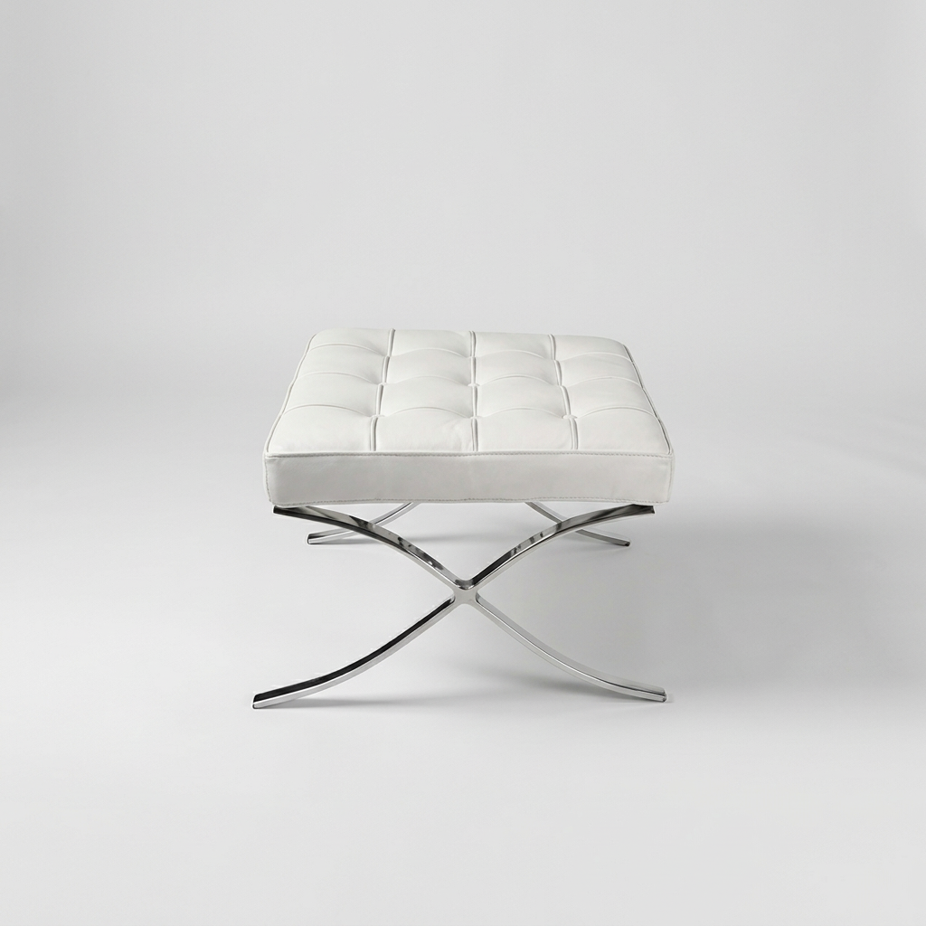 2. Barcelona white leather ottoman front view