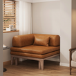2. Ocampo brown leather corner sofa bed beside a window