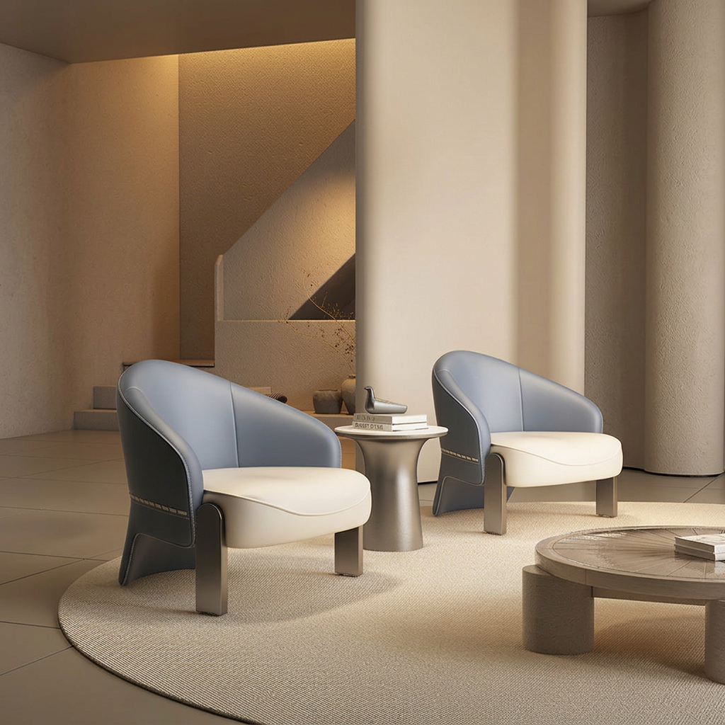 2. Pappas blue-grey leather armchairs in a contemporary interior