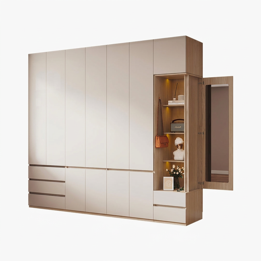 2. Tiwari wardrobe with side mirror on a white background