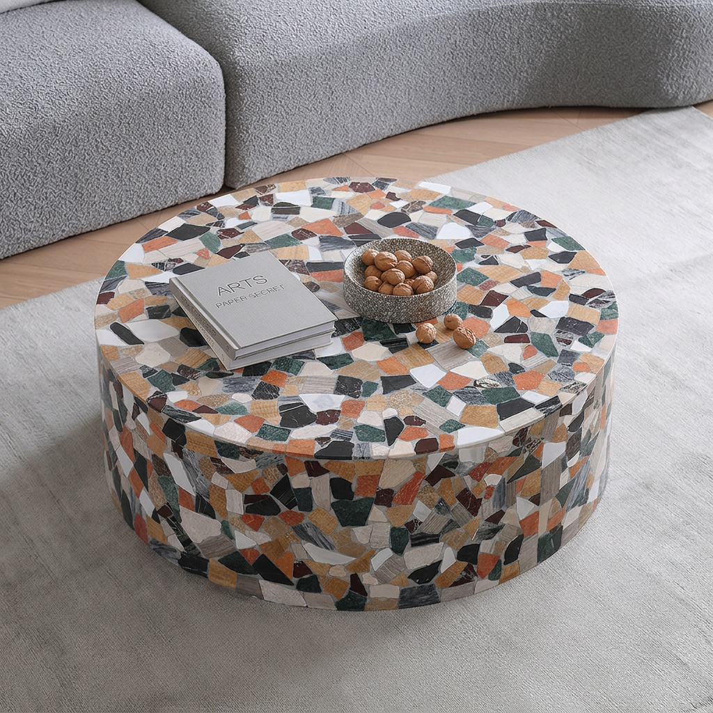 2. Zahra coffee table with books and a walnut bowl