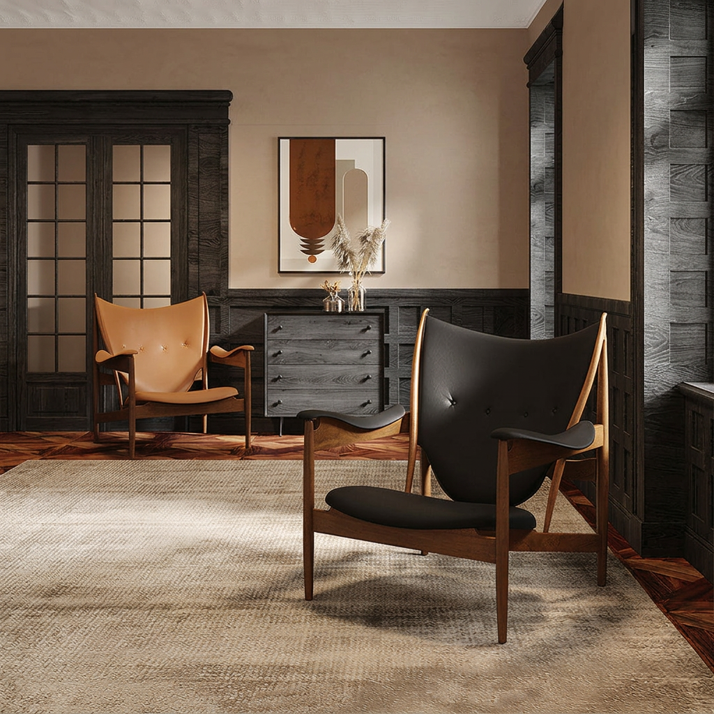 2. Zelenko black and tan leather lounge chairs