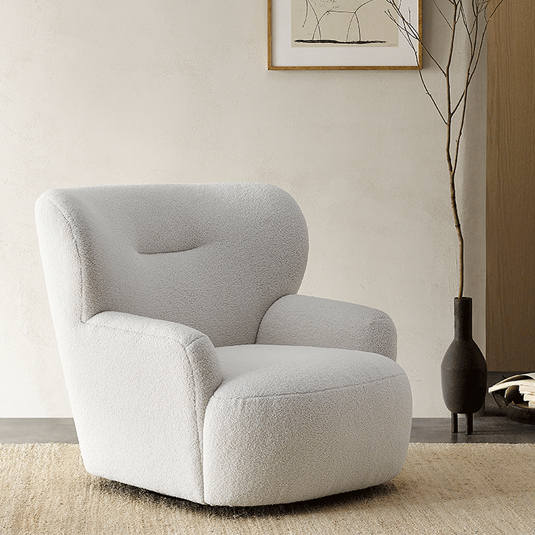 Carmen Armchair With Footstool, White Boucle