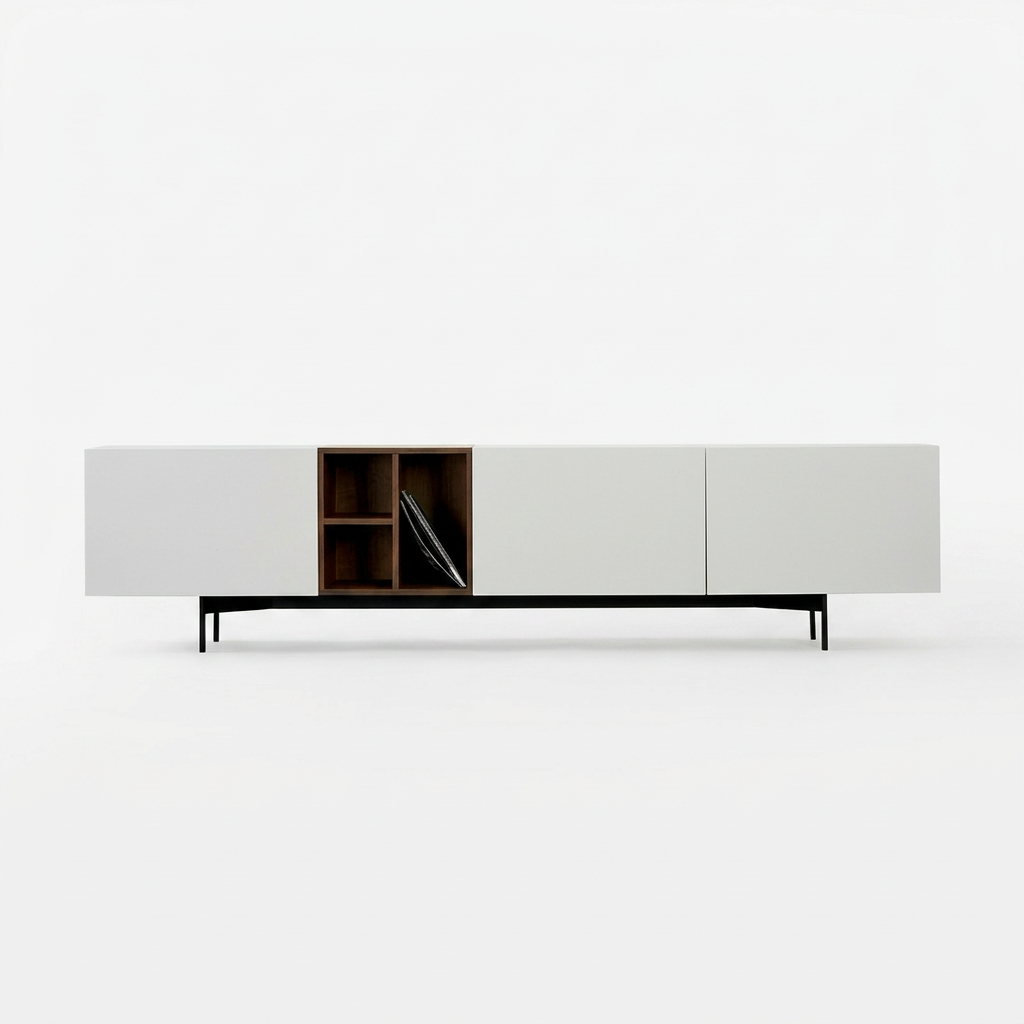 3. Acacia white TV stand on a white background