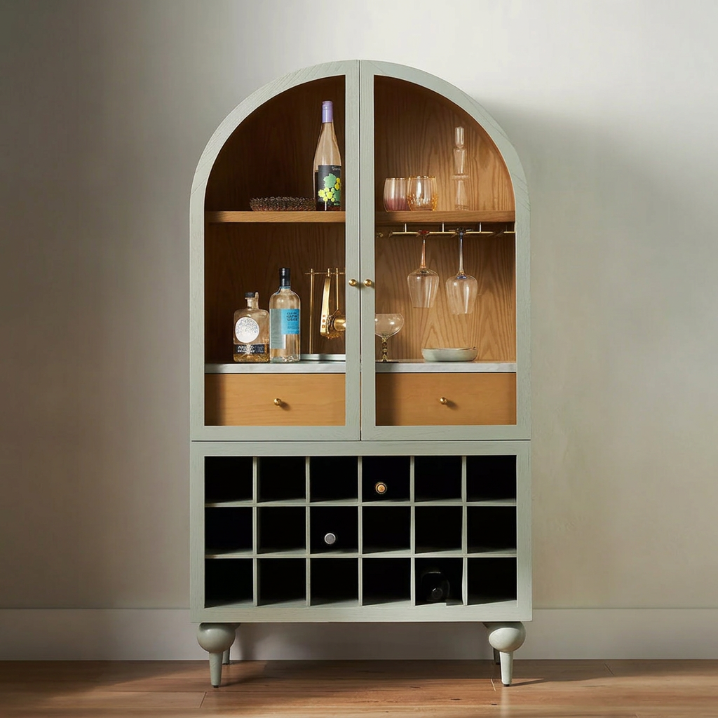 3. Akhtar Pahlavi pale green wine cabinet with glassware