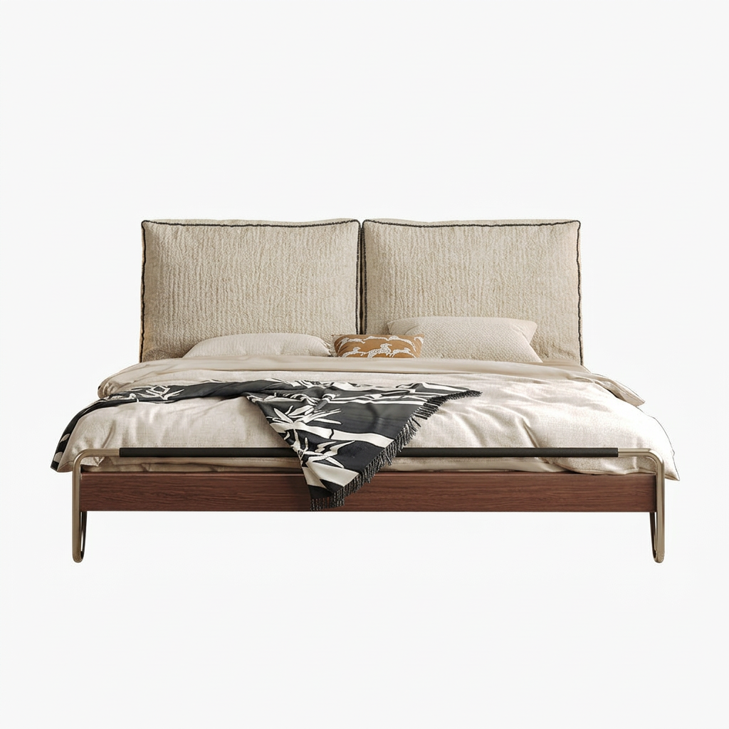 3. Arendt bed with cream headboard viewed from the front on a white background