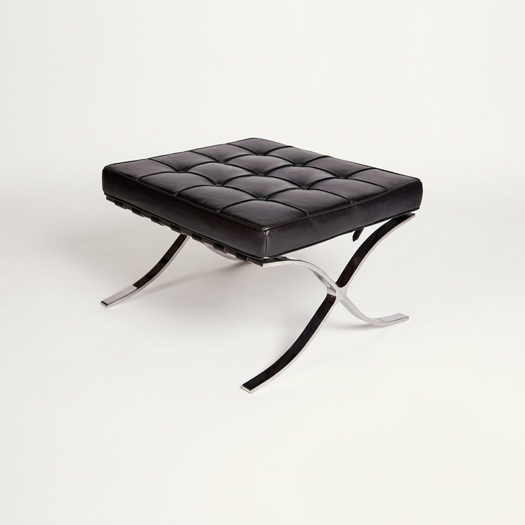 3. Barcelona black leather ottoman on a white background