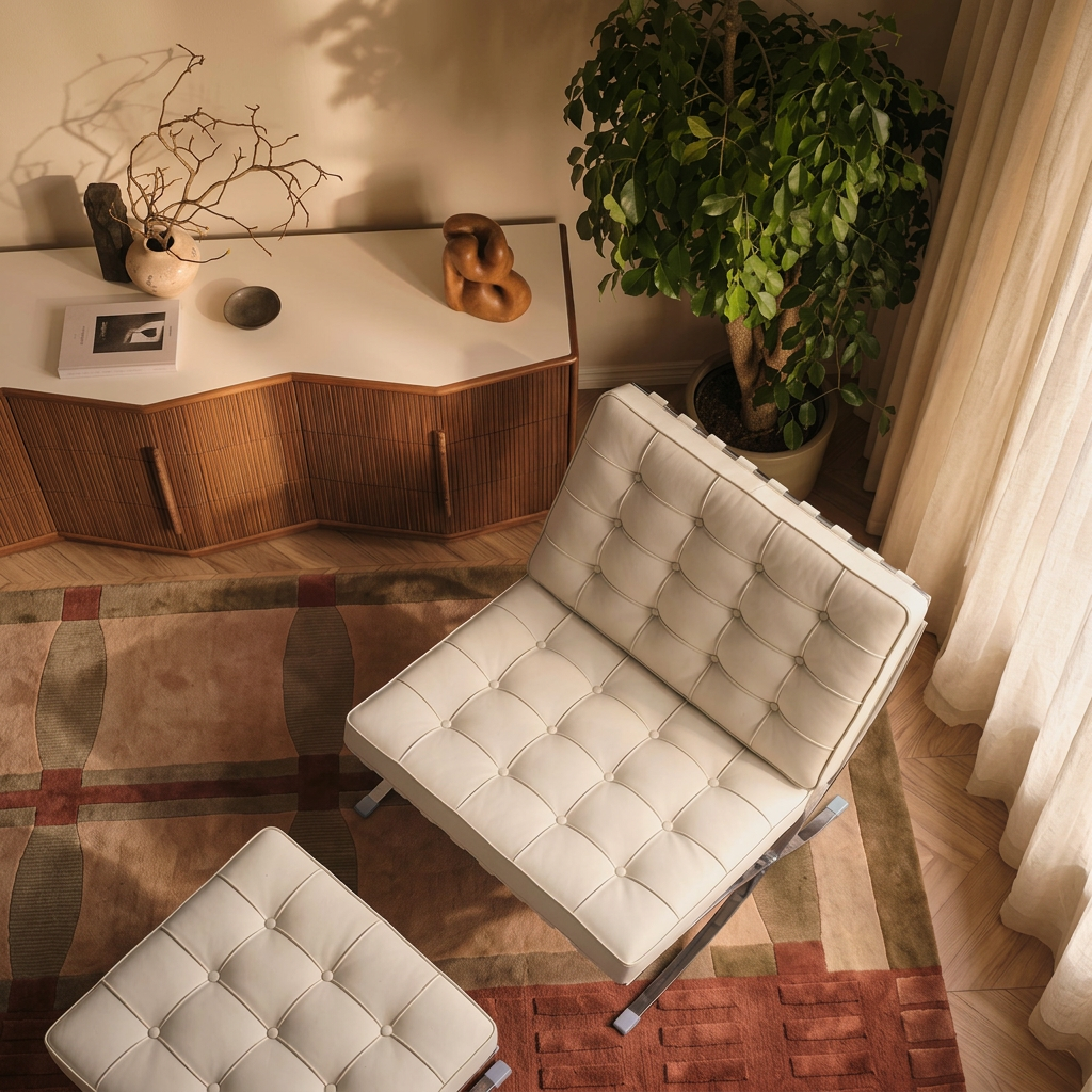 3. Barcelona white leather chair and footstool viewed from above
