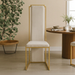 3. Deana high back dining chair beside a walnut table against a beige wall