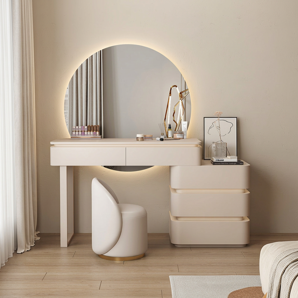 3. Grant white dressing table with illuminated mirror and matching stool