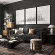 3 Pictures for Living Room | New York Skyline Line Art Skyscraper wall art displayed on a wall in a styled room