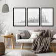 3 Pictures for Living Room | New York Skyline Line Art Skyscraper wall art displayed on a wall in a styled room — view 8