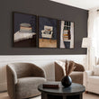 3 Piece Wall Art Framed | Bohemian Book Lover Still Life in Moody Grey Tones displayed on a wall in a styled room — view 3