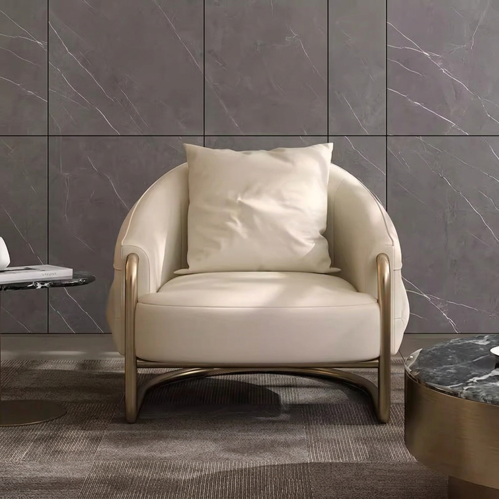 3. Quigley ivory leather lounge chair front view