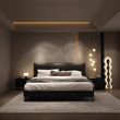 3. Viktor black bed viewed from the front in a styled bedroom