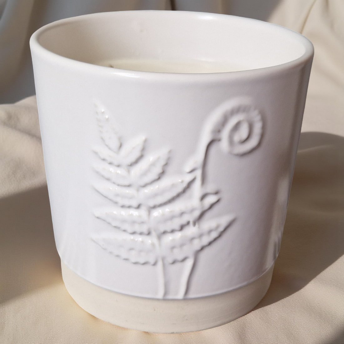 3 - Wick Candle in White Ceramic Fern Pot