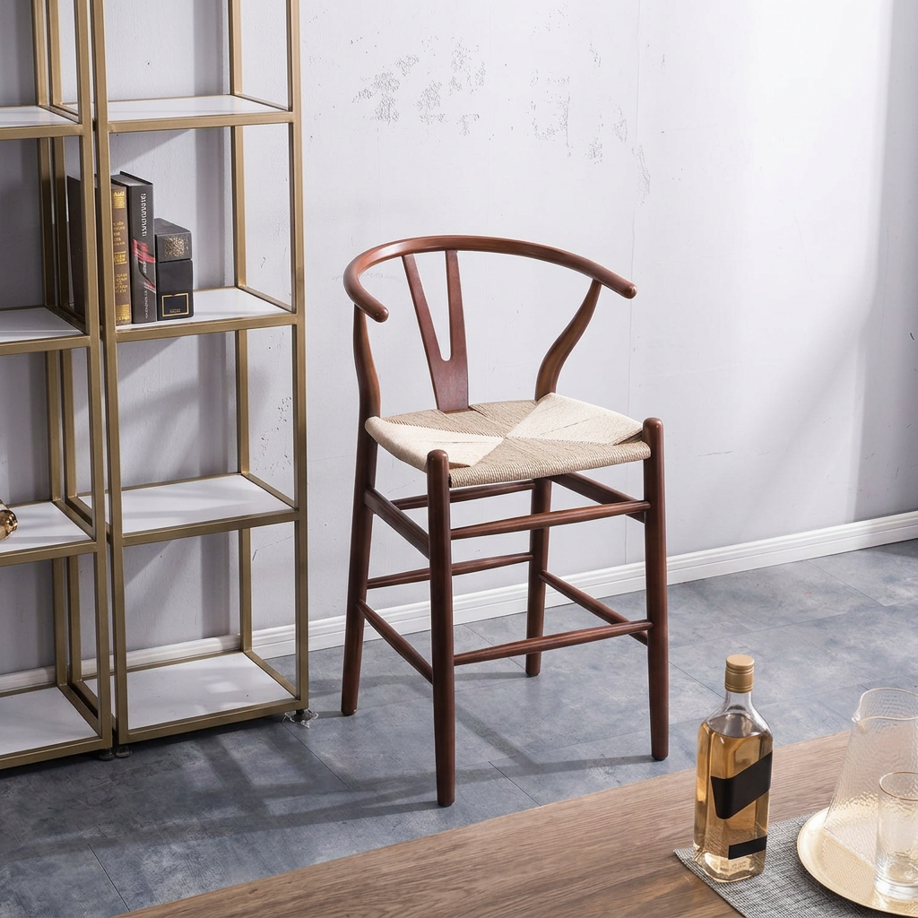 3. Wishbone brown wood bar stool viewed from above