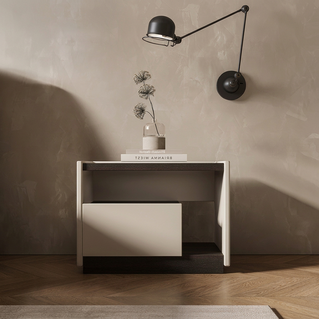 3. Zoe bedside table front view beneath a wall lamp