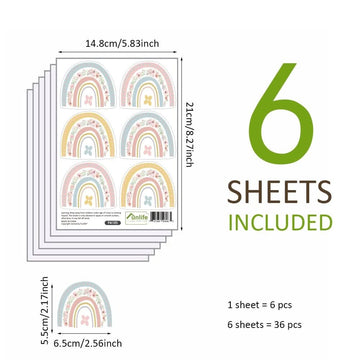 36 Pcs Rainbow Vinyl Decorative Wall Stickers