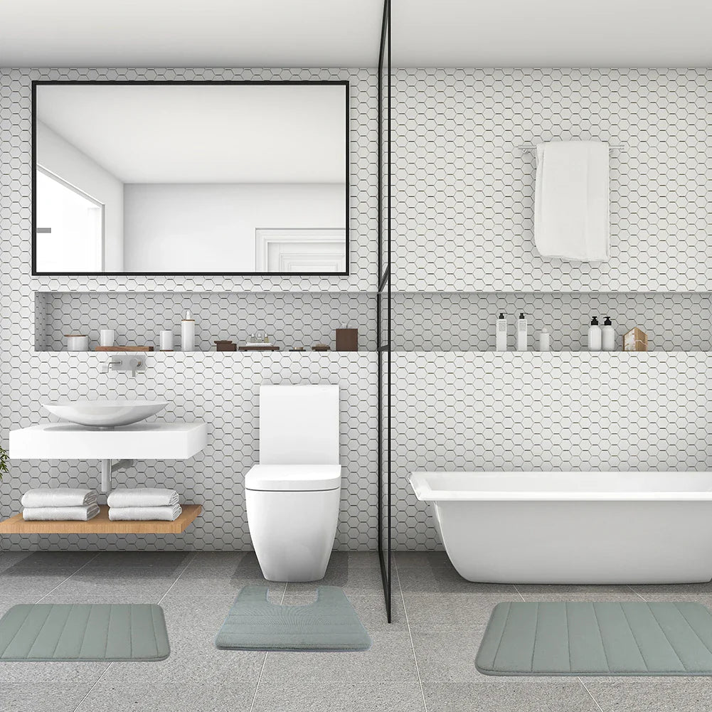 3Pcs Memory Foam Bath Mats Set 40x60CM 50X80CM Rectangle and U - Shaped Bathroom Rugs Non - Slip Soft Water Absorption Toilet Mats