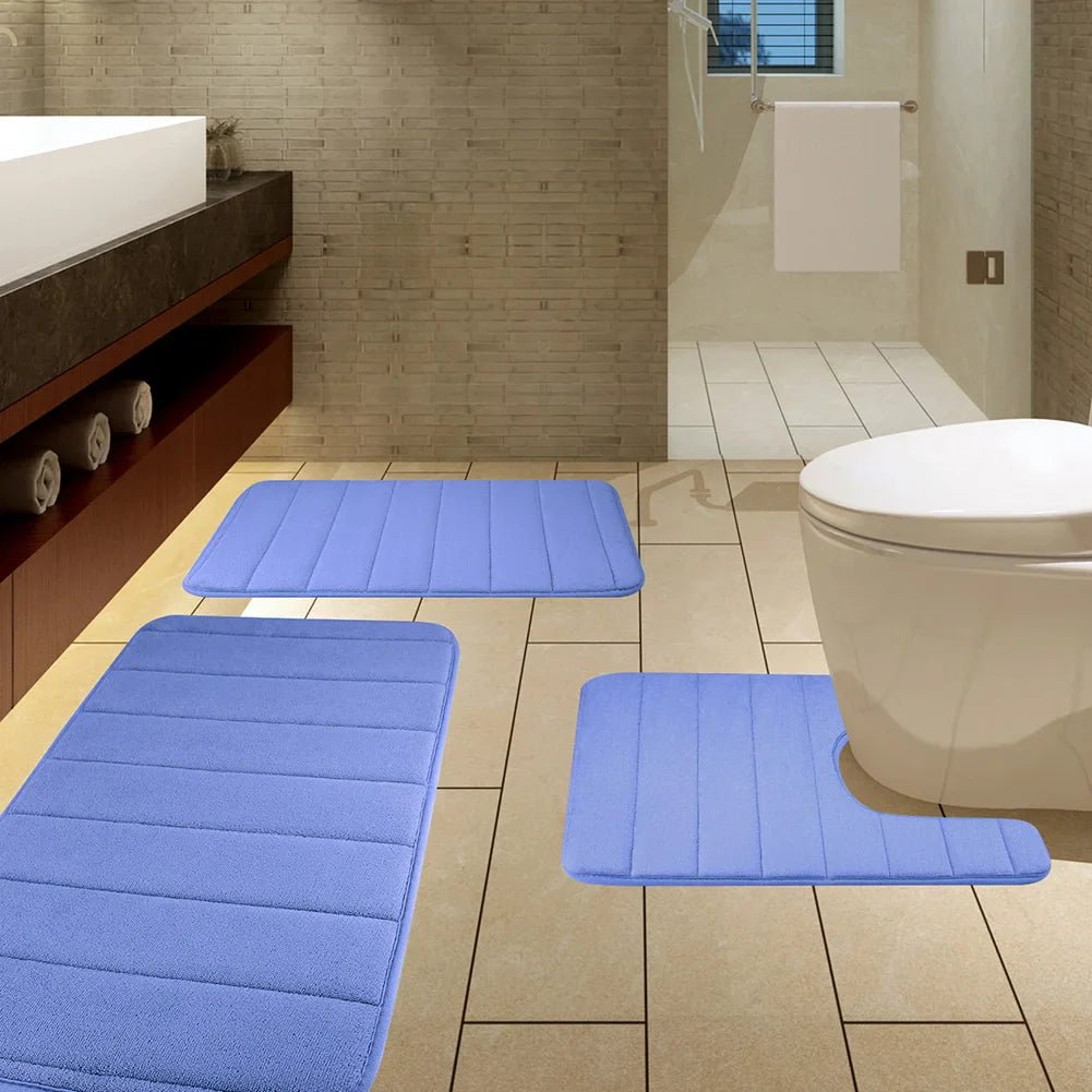 3Pcs Memory Foam Bath Mats Set 40x60CM 50X80CM Rectangle and U - Shaped Bathroom Rugs Non - Slip Soft Water Absorption Toilet Mats