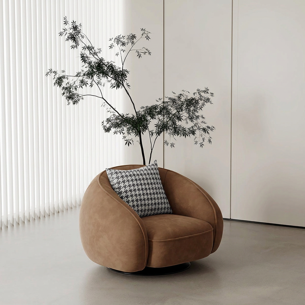 4. Abreu brown swivel armchair viewed from a high angle