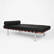 4. Barcelona black leather daybed with walnut frame and chrome legs