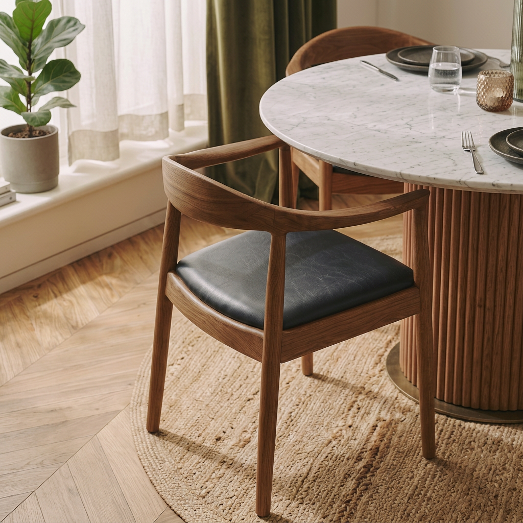 4. Kennedy dark oak curved backrest and black seat detail