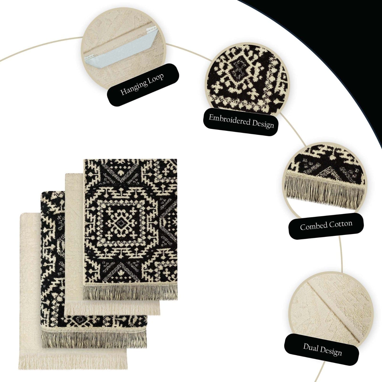 4 Piece Moroccan Towel Set 100% Cotton 500GSM High Absorbency Quick Drying Durable Soft Hand and Bath Towels for Elegant Bathroom Decor