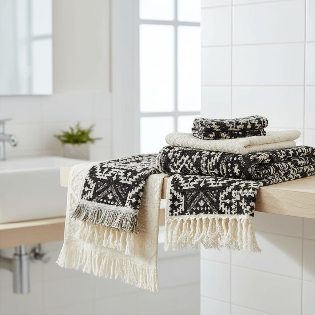 4 Piece Moroccan Towel Set 100% Cotton 500GSM High Absorbency Quick Drying Durable Soft Hand and Bath Towels for Elegant Bathroom Decor