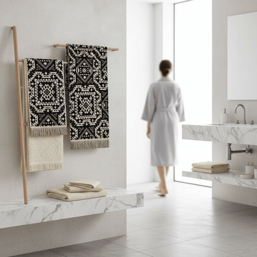 4 Piece Moroccan Towel Set 100% Cotton 500GSM High Absorbency Quick Drying Durable Soft Hand and Bath Towels for Elegant Bathroom Decor