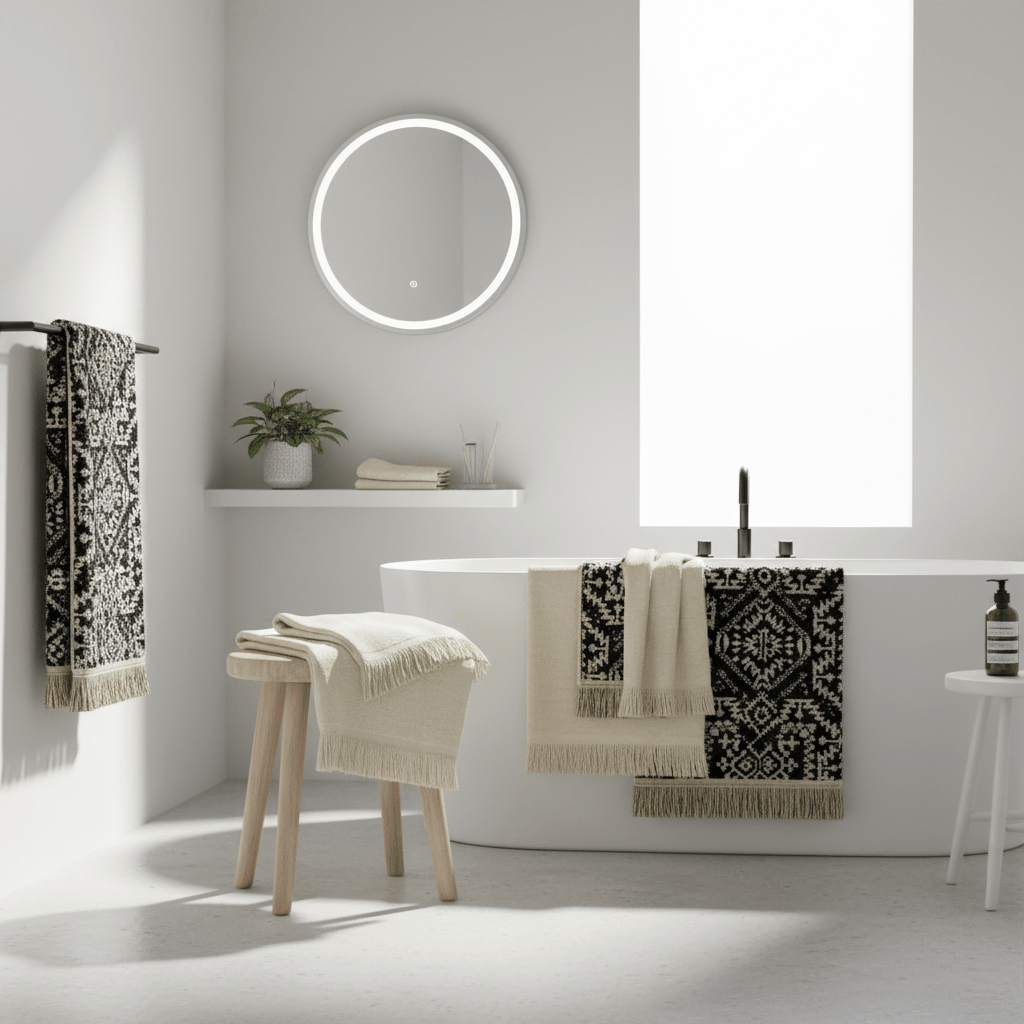 4 Piece Moroccan Towel Set 100% Cotton 500GSM High Absorbency Quick Drying Durable Soft Hand and Bath Towels for Elegant Bathroom Decor