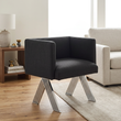 4. Piermount black chair viewed at an angle in a contemporary ivory living room