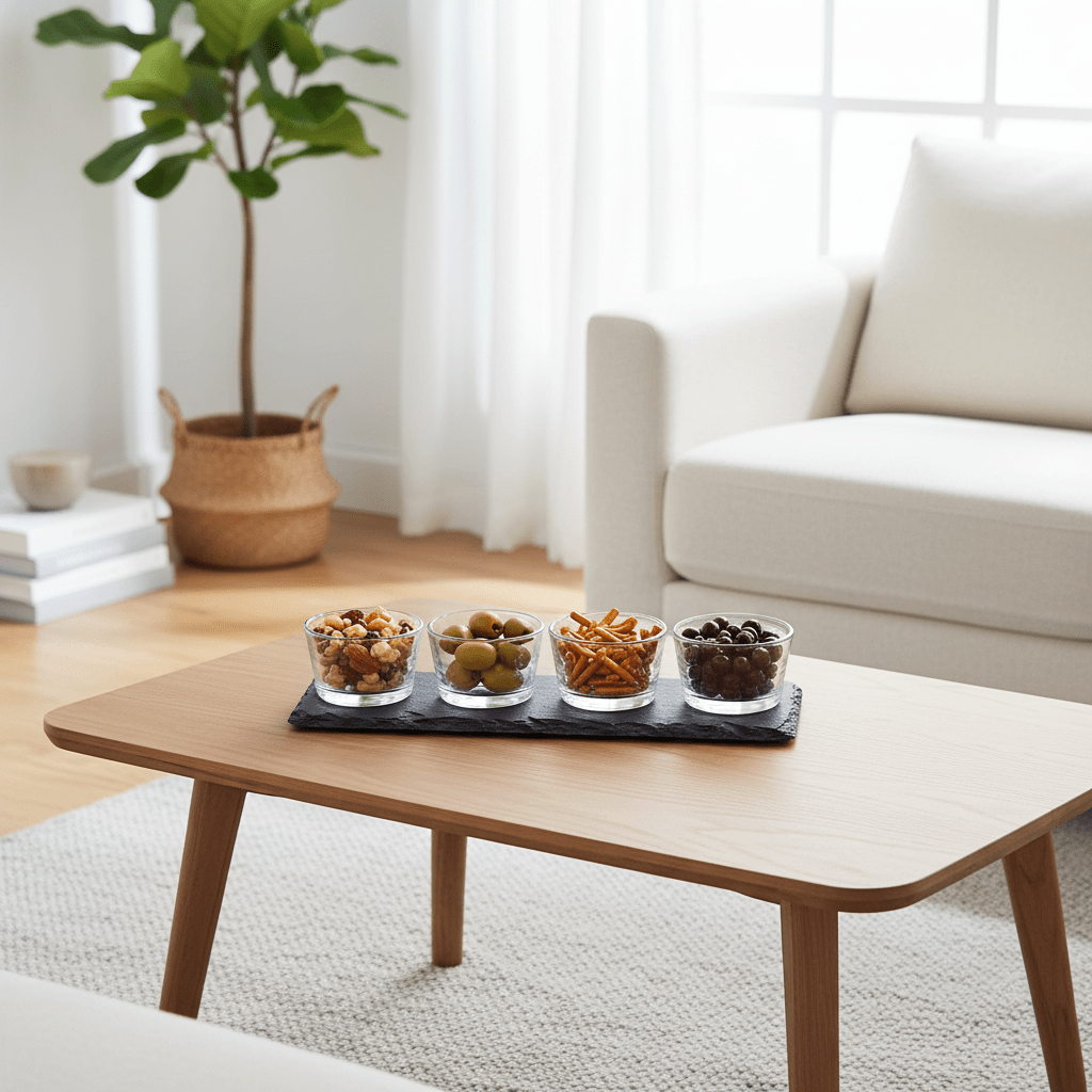 4 Ribbed Glass Bowls Slate Tray Set