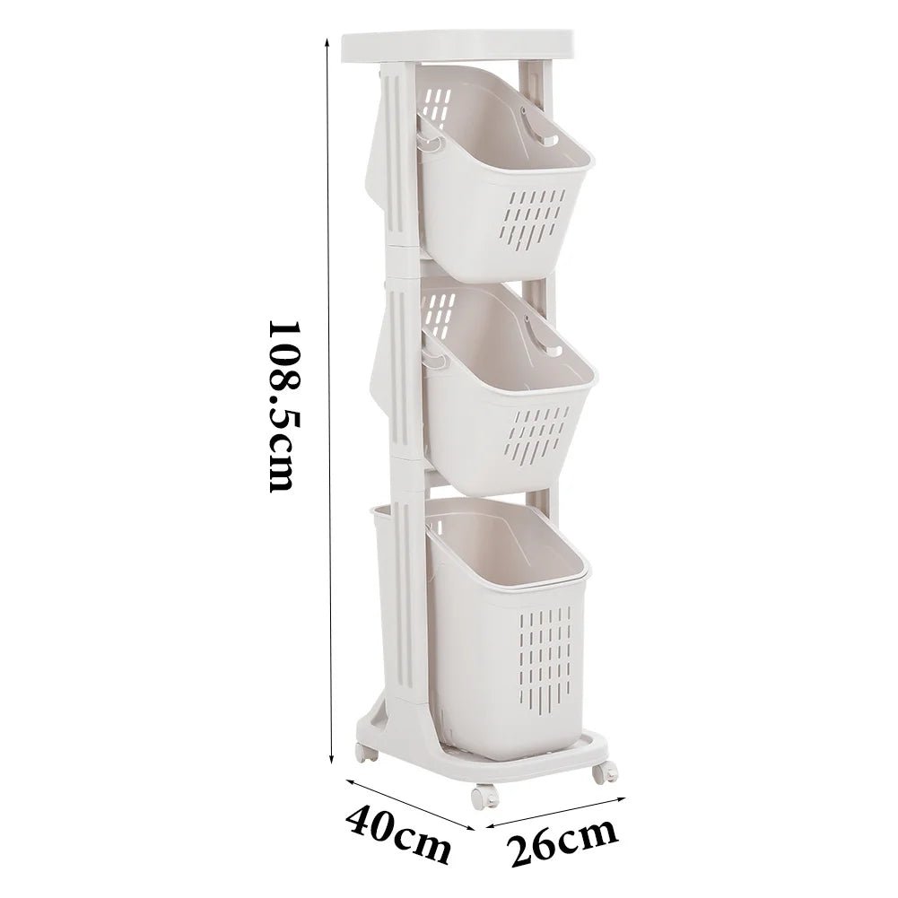 4 - Tier Storage Rack Laundry Basket with Wheels