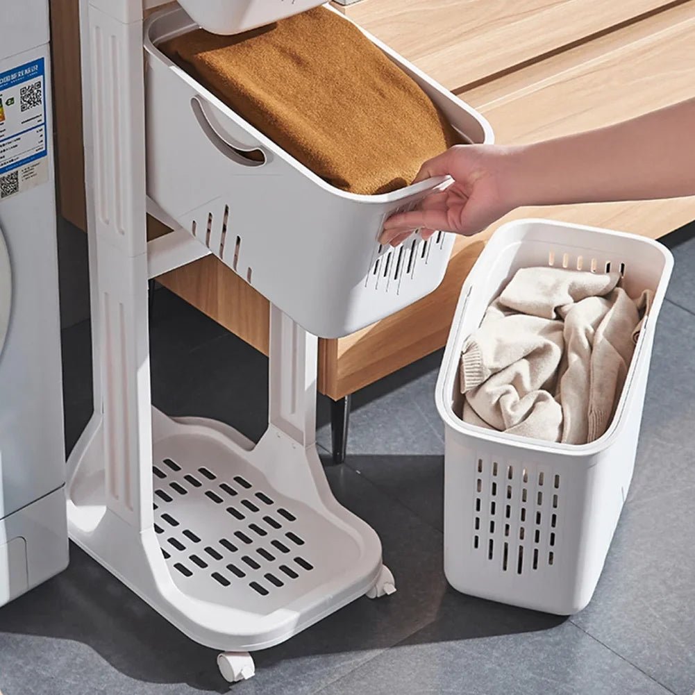4 - Tier Storage Rack Laundry Basket with Wheels