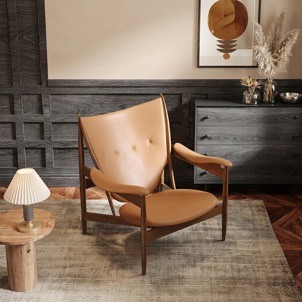 4. Zelenko tan leather lounge chair viewed from above