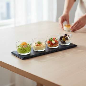 4 Ribbed Glass Bowls Slate Tray Set