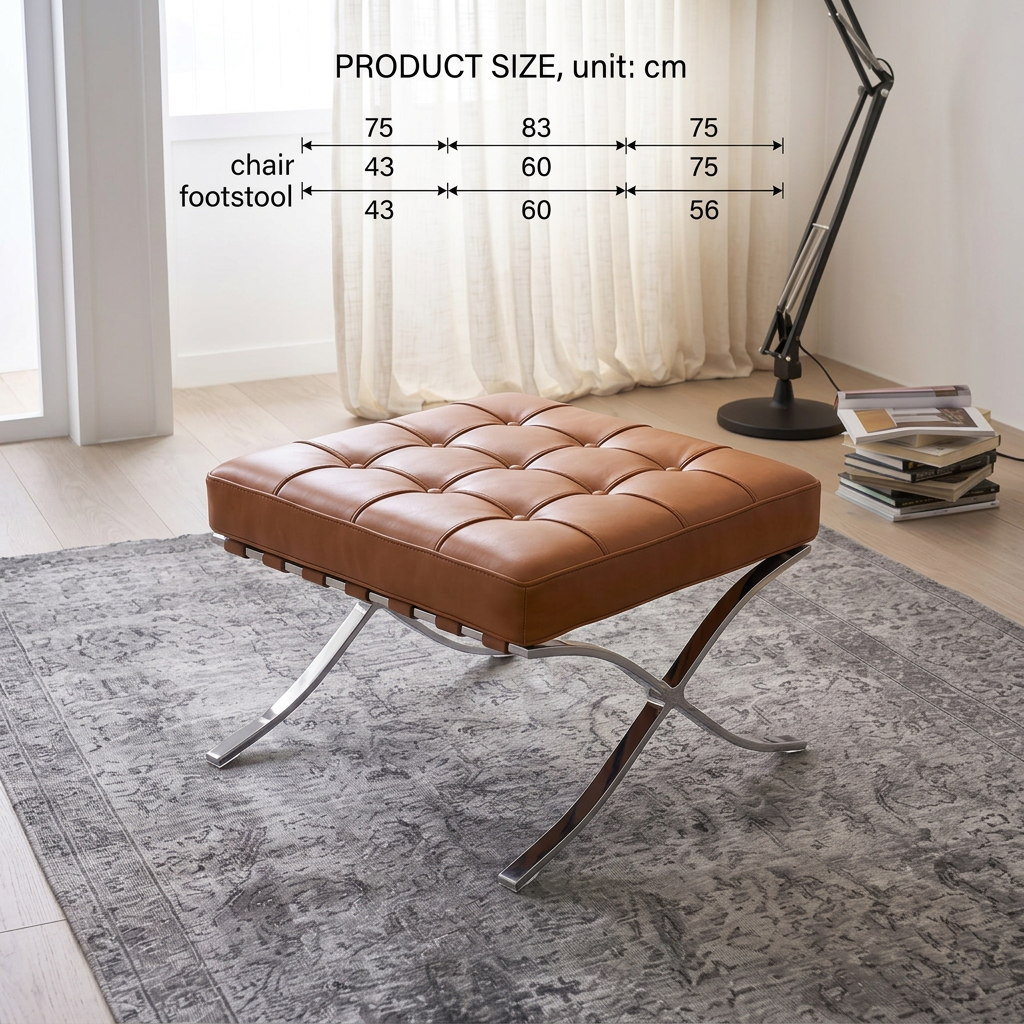 5. Barcelona brown leather footstool on a patterned rug