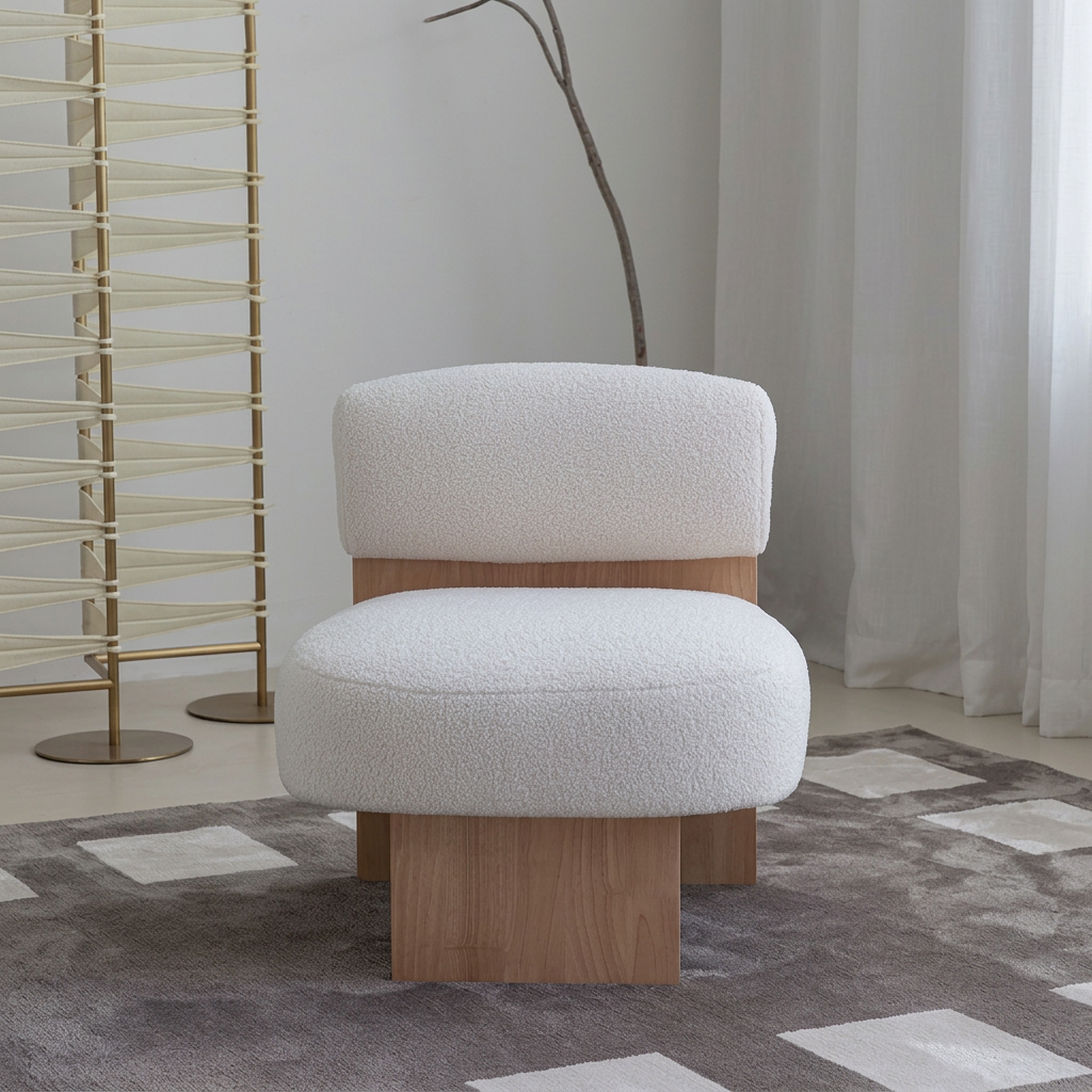 5. Evander white boucle chair front view