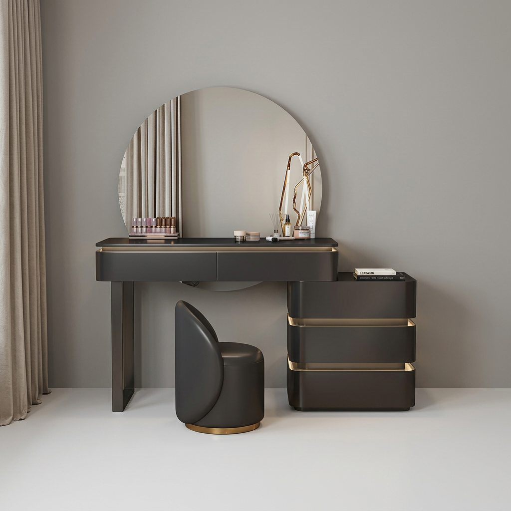 5. Grant black dressing table and stool on a white background