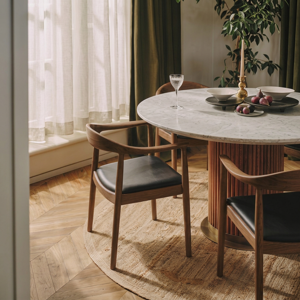 5. Kennedy dark oak dining chair beside a window