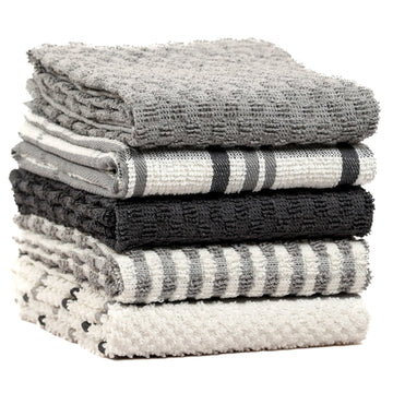 5 Pack Super Absorbent Check Quick Drying Cotton Terry Kitchen Tea Towels Durable Versatile Dish Towels for Home and Professional Use 45cm x 65cm