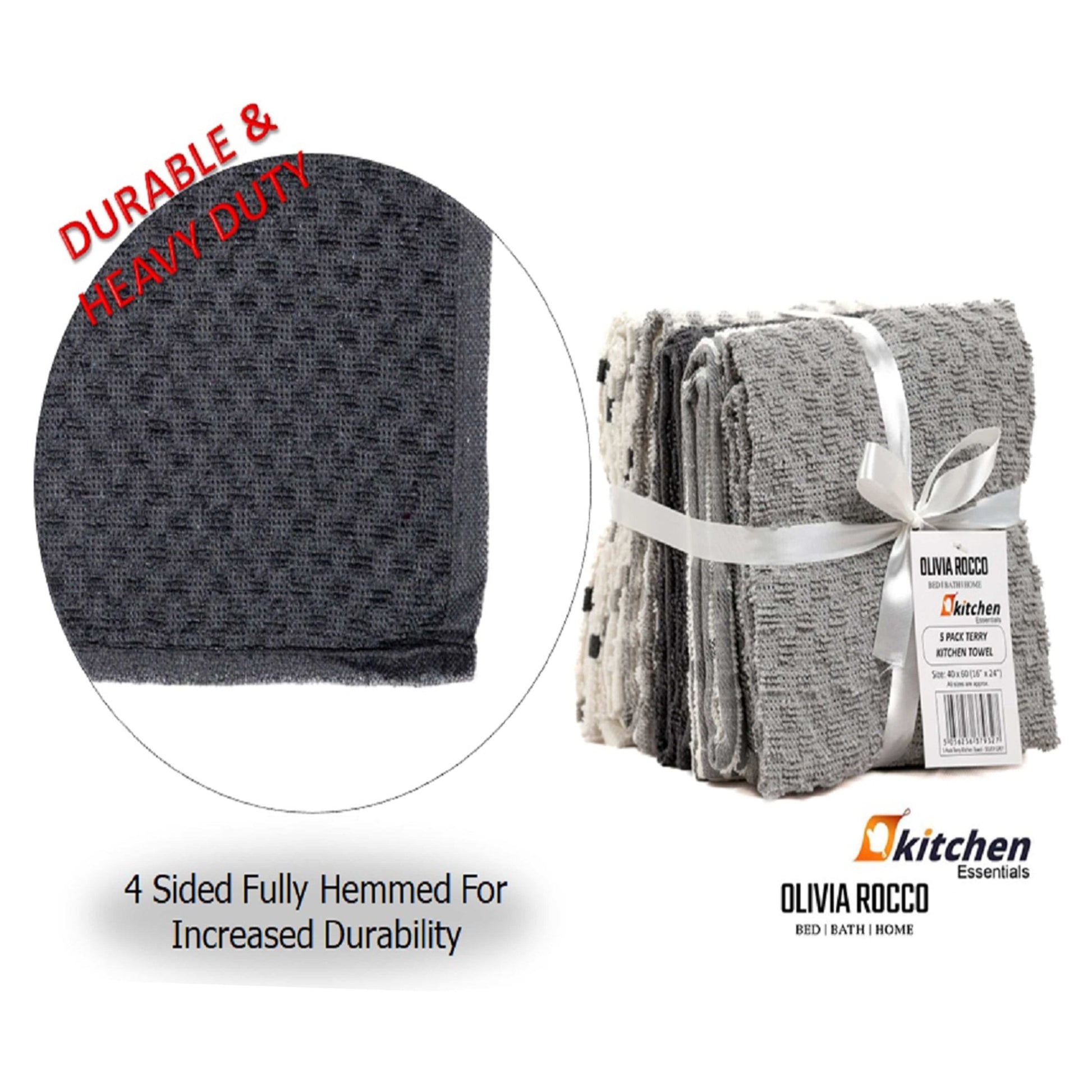 5 Pack Super Absorbent Check Quick Drying Cotton Terry Kitchen Tea Towels Durable Versatile Dish Towels for Home and Professional Use 45cm x 65cm