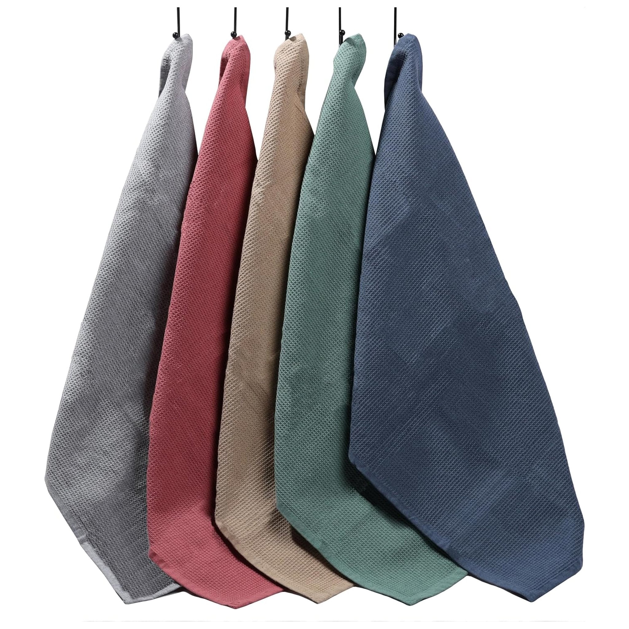 5 Pack Ultra Absorbent Waffle Kitchen Tea Towels High - Quality Soft Cotton Assorted Colours Durable for Home and Catering Use