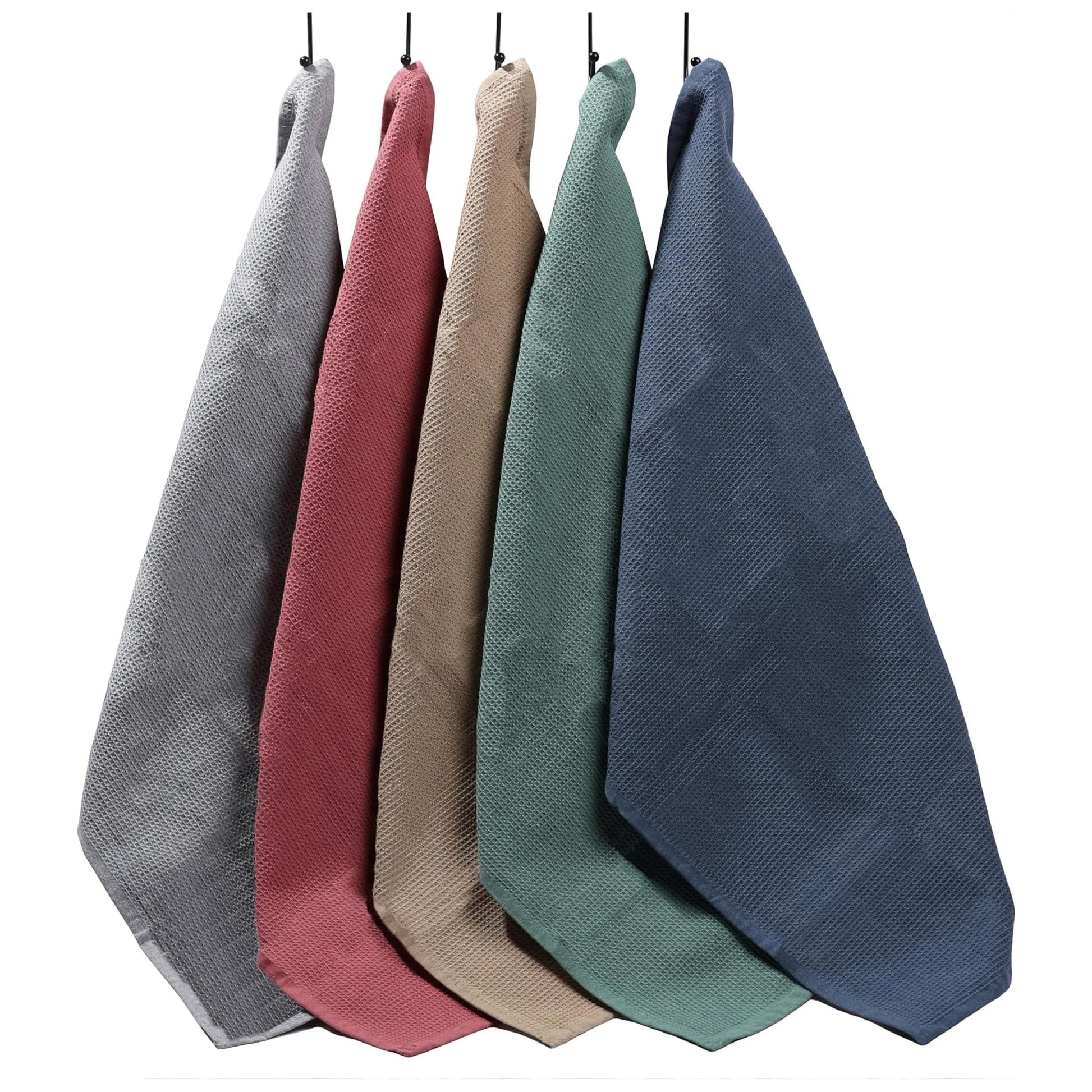 5 Pack Ultra Absorbent Waffle Kitchen Tea Towels High - Quality Soft Cotton Assorted Colours Durable for Home and Catering Use