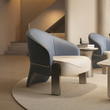 5. Pappas blue-grey leather armchair viewed at an angle