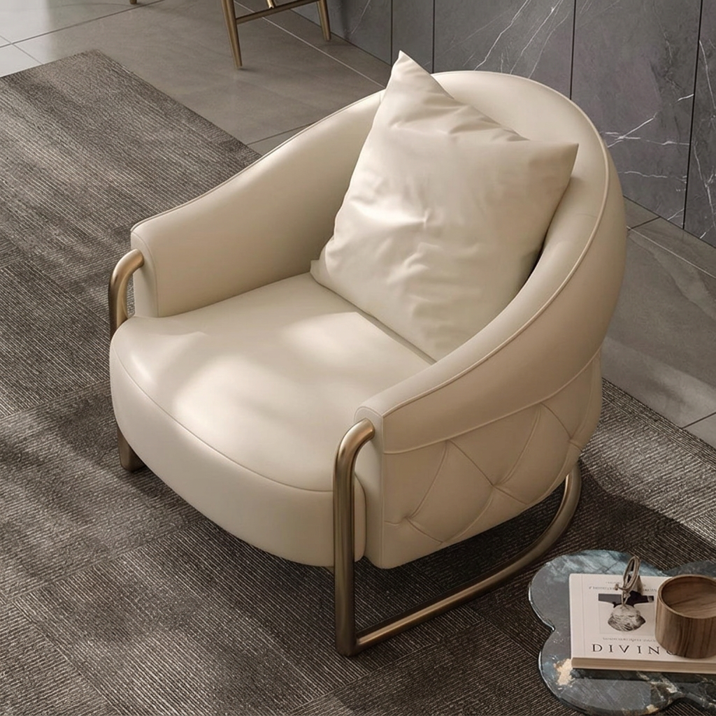 5. Quigley ivory leather lounge chair viewed from above