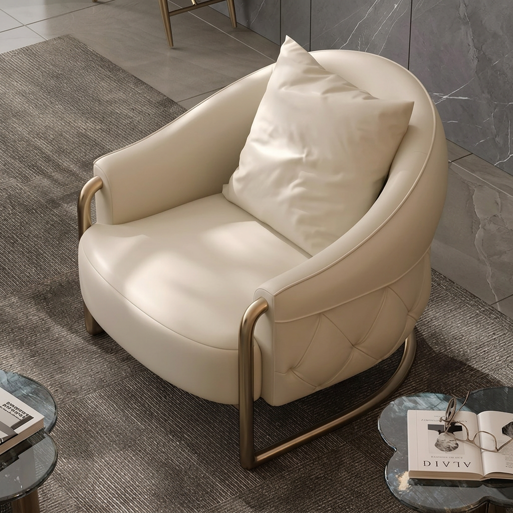 5. Quigley ivory leather lounge chair viewed from above